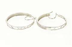 10K White Gold Pave Diamond Encrusted Squared Hoop Earrings