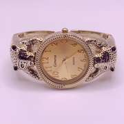 18kt Gold Plated Leopard Geneva Bangle Watch