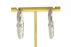 10K White Gold Pave Diamond Encrusted Squared Hoop Earrings