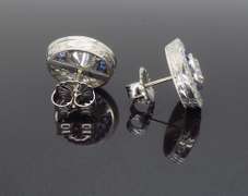 Vintage Blue Sapphire & Diamond Halo Earrings in Platinum
