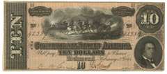 Crisp Unc 1864 $10 Confederate States of America Note (T-68)