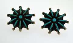 Vintage Sterling Starburst Flower Turquoise Earrings