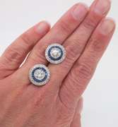 Vintage Blue Sapphire & Diamond Halo Earrings in Platinum