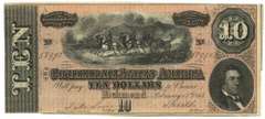 Crisp Unc 1864 $10 Confederate States of America Note (T-68)