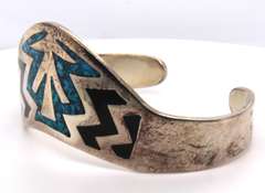 Vintage Sterling Silver Mexico Turquoise Cuff Bangle