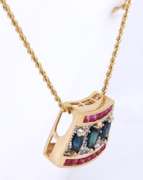 Charming Yellow Gold Blue Sapphires and Rubies Necklace