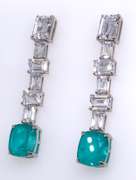Sterling Silver Green and White CZ Dangle Earrings