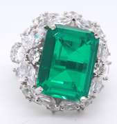 Sterling Silver Emerald Style Cubic Zirconia Ring