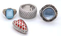 Group Lot of 3 Sterling Silver Rings and Heart Pendant