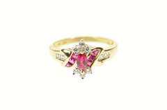 10K Yellow Gold Marquise Syn. Ruby CZ Classic Statement Ring
