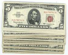 Lot of 24 Series of 1963 $5 Red Seal US Notes