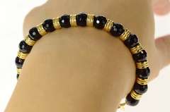 14K Yellow Gold Faceted Black Onyx Beaded Statement Bracelet
