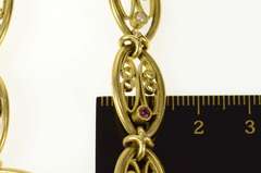 14K Yellow Gold Elaborate Retro Garnet Pearl Filigree Chain Bracelet