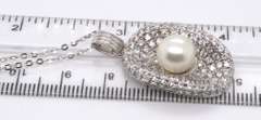 Attractive 18kt Pave CZ nad 9mm Pearl Pendant on Chain