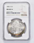 MS66+* 1882-S Morgan Silver Dollar - Graded NGC Insane Rainbow Tone