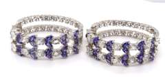 Sterling Silver Blue and White Cubic Zirconia Hoop Earrings