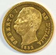 Gem Prooflike BU 1882 Italy 20 Lire Gold Piece. Gorgeous