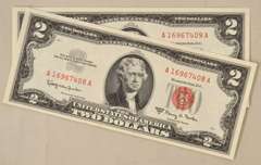 2 Consecutive 1963 A CH CU $ 2 Red Seal US Notes