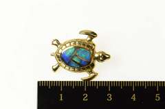 14K Yellow Gold Black Opal Inlay Ornate Sea Turtle Pendant