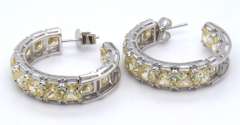 Sterling Silver Yellow Cubic Zirconia Hoop Earrings