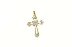 10K Yellow Gold Ornate Diamond Inset Cross Christian Faith Pendant