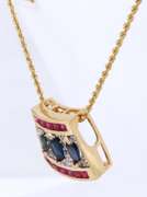 Charming Yellow Gold Blue Sapphires and Rubies Necklace
