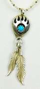 Sterling Navajo Turquoise Bear Claw Necklace