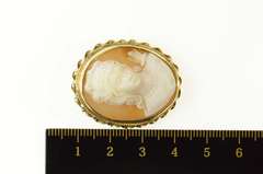 14K Yellow Gold Victorian Ornate Lady Carved Shell Cameo Pendant