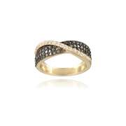 Gold Tone over Sterling Silver 3/ct Champagne Diamond & White Topaz Crossover Ring