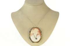 14K Yellow Gold Victorian Diamond Necklace Carved Cameo Pendant/Pin