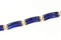 14K Yellow Gold Carved Lapis Lazuli Bar Chinese Happiness Bracelet