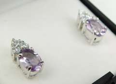 Pretty Sterling Amethyst & CZ Stud Earrings