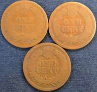 Lot Of Three Indian Head Cents Circulated.