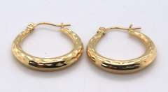 Beautiful Round Diamond Cut Hoop Yellow Gold Earrings