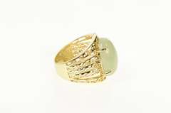 14K Yellow Gold Jadeite Cabochon Swirl Filigree Statement Ring