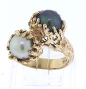 Attractive Yellow Gold Grey & White Bypass Pearl Ring