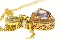 14K Yellow Gold 7.05 Ctw Morganite Diamond Halo Drop Necklace