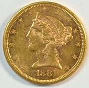 Flashy BU 1881-S US $5 Liberty Gold Piece