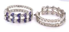 Sterling Silver Blue and White Cubic Zirconia Hoop Earrings