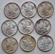 7 BU Assorted Mercury Dimes