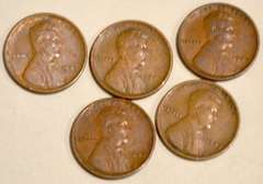 5 1909 VDB Type Lincoln Cents