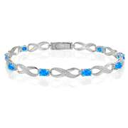 Sterling Silver Created Blue Opal and Diamond Accent Infinity Link Bracelet