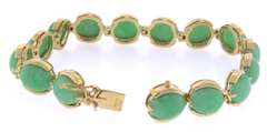 Powerful Yellow Gold Cabochon Green Jade Bracelet