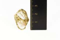 14K Yellow Gold Ornate Branch Tree Pearl Statement Bypass Ring