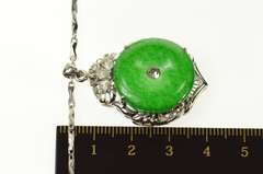 18K White Gold Jadeite Retro Ornate CZ Statement Chain Necklace