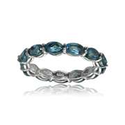 Sterling Silver London Blue Topaz x3mm Oval-cut Eternity Band Ring