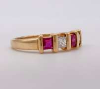 18kt Gold, Ruby, & Diamond Band Ring