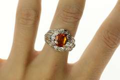 18K White Gold 5.23 Ctw Orange Sapphire Diamond Engagement Ring