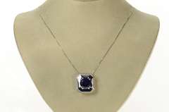 18K White Gold 9.50 Ctw Tanzanite Diamond Squared Slide Pendant