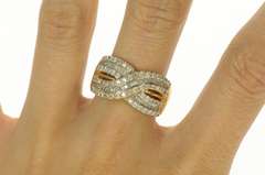10K Yellow Gold 1.73 Ctw Baguette Diamond Criss Cross Band Ring